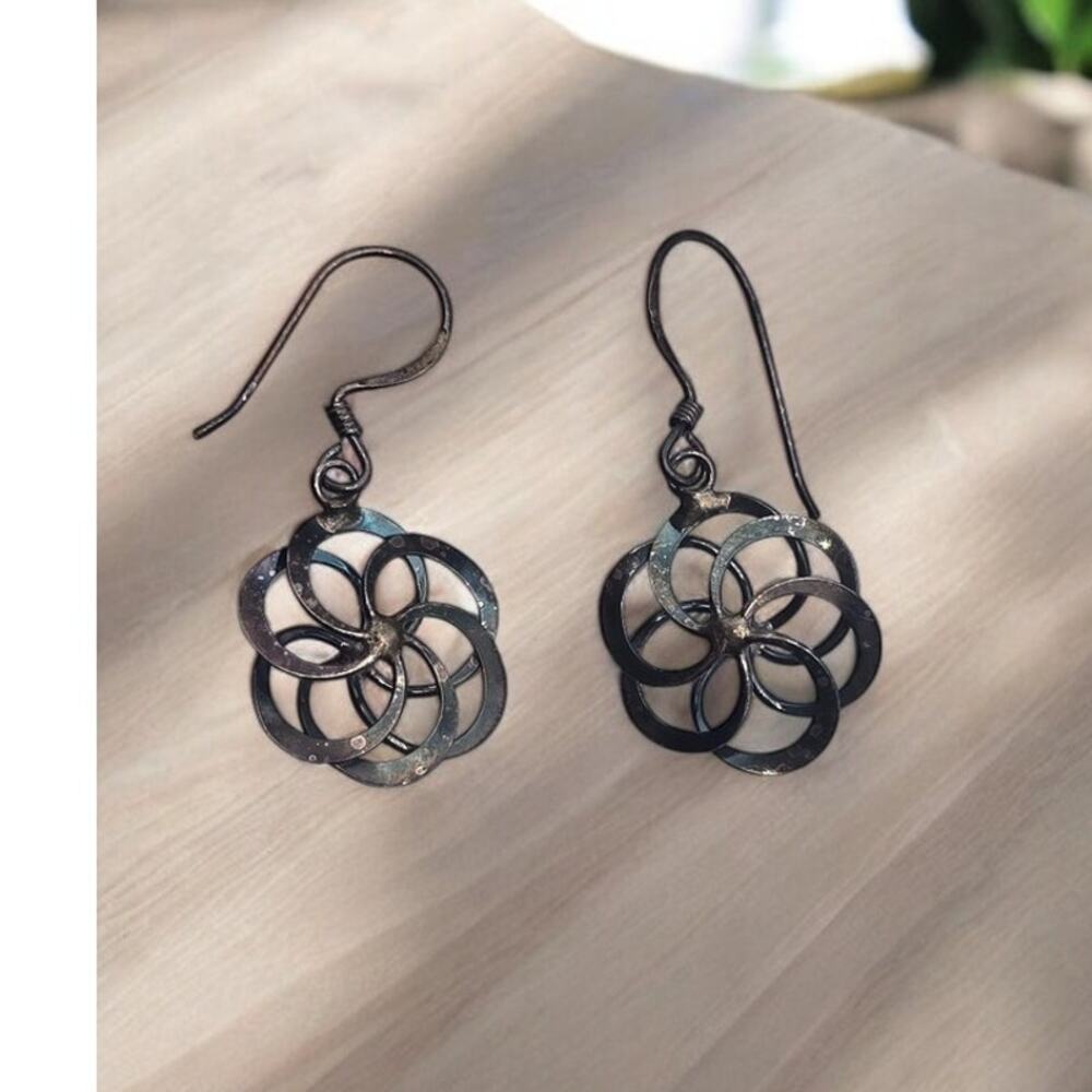 Flower of Life Dangle Earrings Silver Tone Sacred Geometry Minimalist Boho